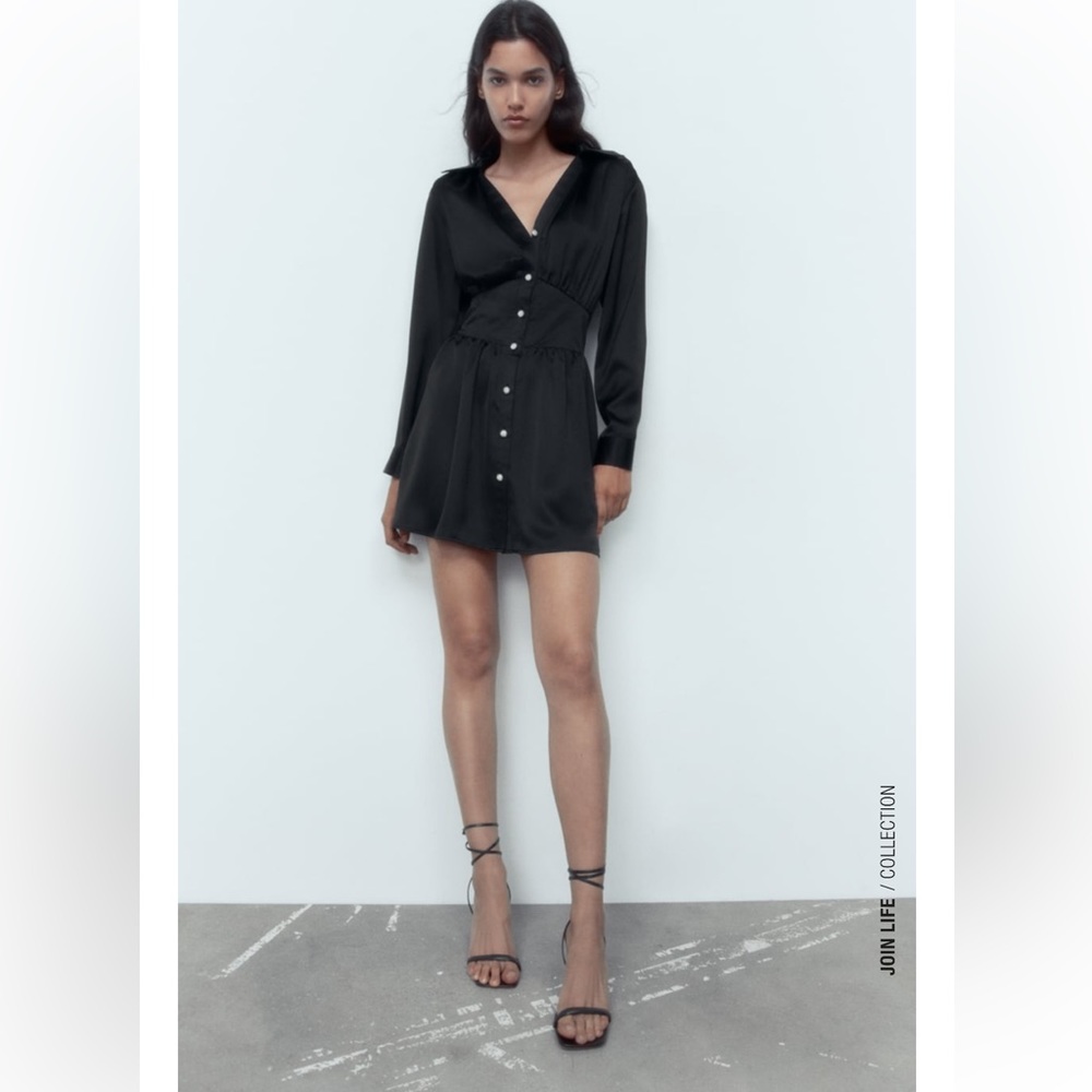 JEWEL BUTTON SATIN EFFECT MINI DRESS